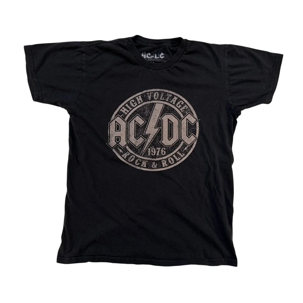 AC/DC Shirt Mens‎ MED Black High Voltage 1976 Rock & Roll Graphic Band Tee